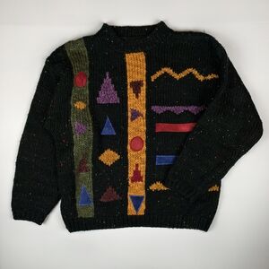 Street Scenes 80s Vintage Abstract Knit Sweater Geometric Pattern & Color Block